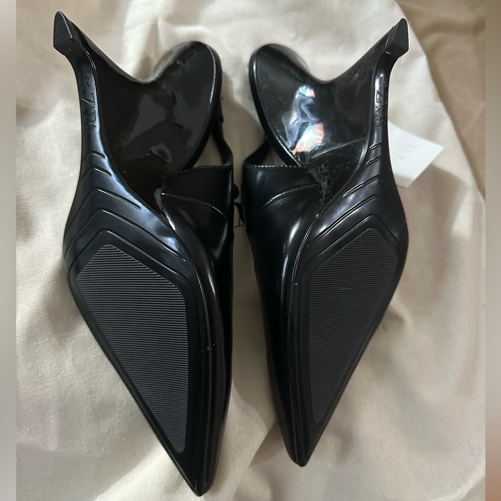 Zara Slingback Wedge Heels Black NWT East - Picture 9 of 10